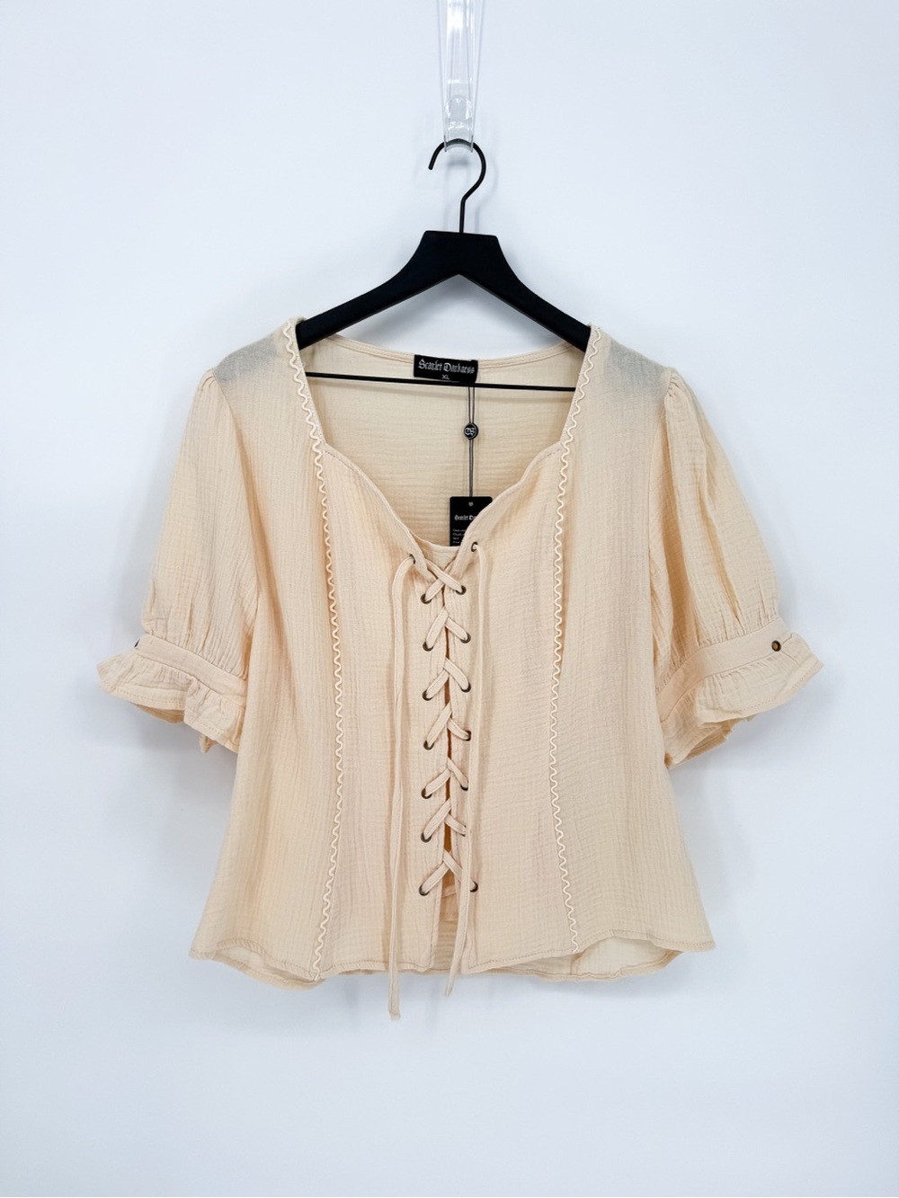 NWT Scarlett Darkness Renaissance Lace up Comfy Cotton Peasant Top in Apricot XL